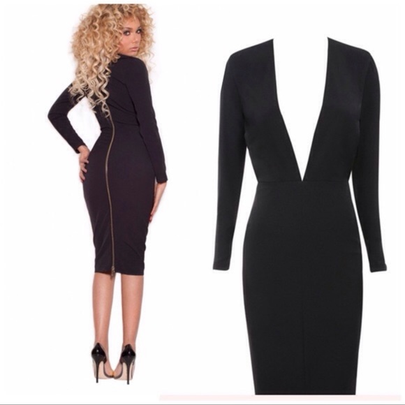 NWT HOUSE OF CB DOMINIQUE DEEP PLUNGE MIDI DRESS - Picture 3 of 7